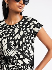 Mono Abstract Butterfly Short Sleeve Ruched Front Textured T-Shirt - Image 4 of 6