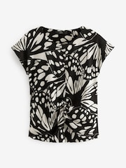 Mono Abstract Butterfly Short Sleeve Ruched Front Textured T-Shirt - Image 5 of 6