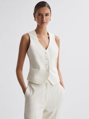 Reiss Off White Mila Tailored Fit Wool Suit Waistcoat - Image 1 of 5