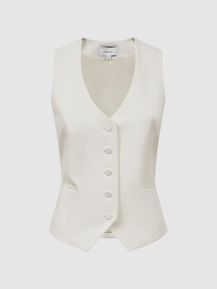 Reiss Off White Mila Tailored Fit Wool Suit Waistcoat - Image 2 of 5