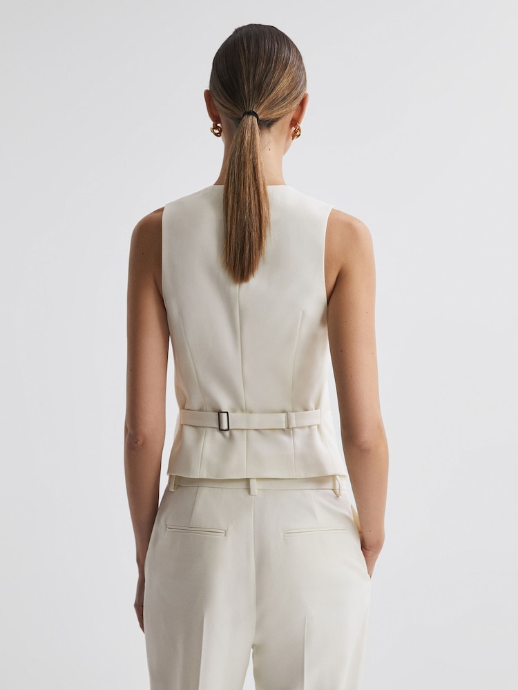 Reiss Off White Mila Tailored Fit Wool Suit Waistcoat - Image 4 of 5