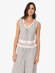 Amy Lynn Green Anais Stripe Cotton Broderie Frill Top - Image 2 of 6