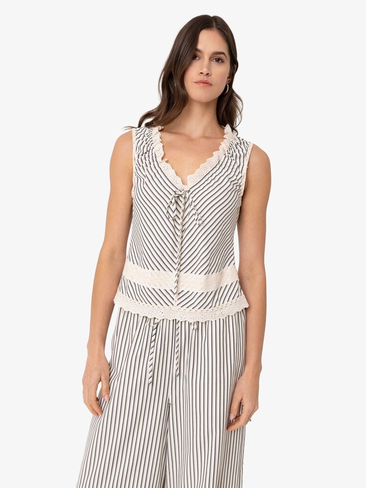 Amy Lynn Green Anais Stripe Cotton Broderie Frill Top - Image 2 of 6