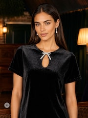 Yumi Black Velvet Tunic With Diamante Bow Collar - Image 3 of 4