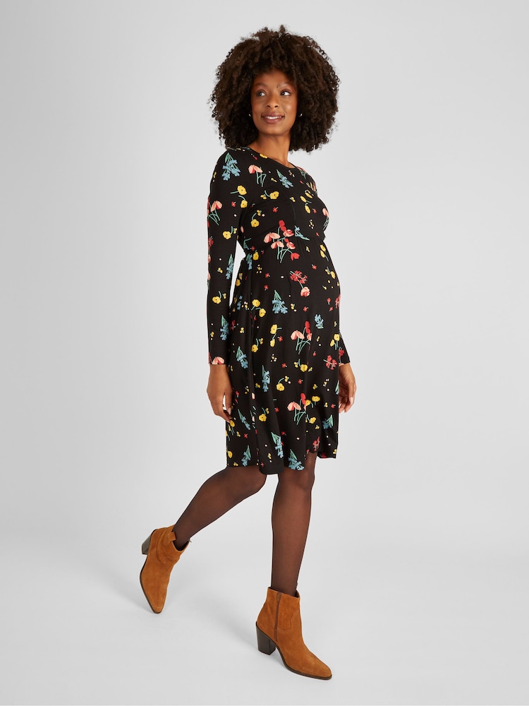 JoJo Maman Bébé Black Floral Maternity & Nursing Dress - Image 1 of 4