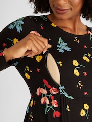 JoJo Maman Bébé Black Floral Maternity & Nursing Dress - Image 4 of 4