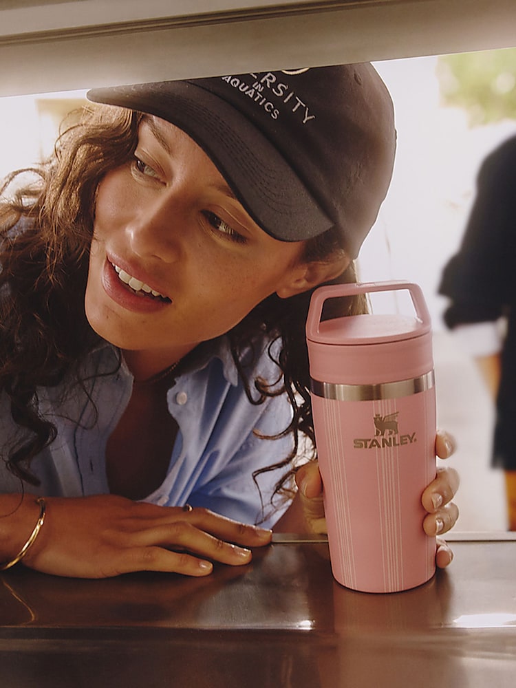 Stanley Peach Rose Picnic Stripe. The Café-To-Go Travel Mug 0.35L / 12oz - Image 1 of 5