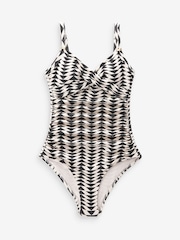Black/Ecru Cream Geometric Tummy Shaping Control Swimsuit - Image 5 of 5
