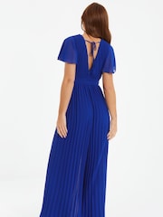 Quiz Blue Pleated Chiffon Jumpsuit with Belt Detail - Image 3 of 5