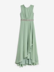 Quiz Sage Green Chiffon Maxi Bridesmaid Dress with Sequin Belt - Image 1 of 2
