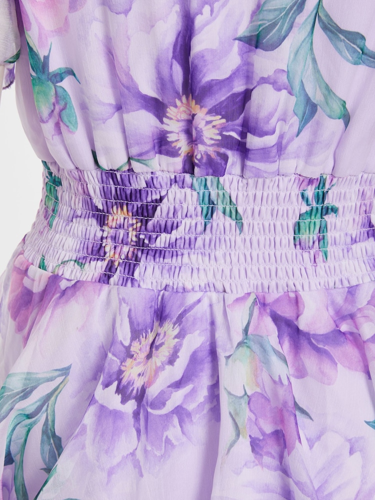 Quiz Purple Chiffon Floral Dip Hem Tiered Midaxi Dress - Image 5 of 5