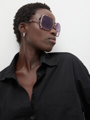 Tortoiseshell Brown Large Frame Sparkle Sunglasses - Image 1 of 6