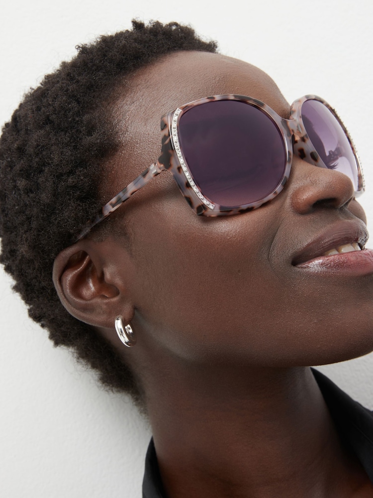Tortoiseshell Brown Large Frame Sparkle Sunglasses - Image 2 of 6