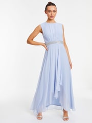 Quiz Light Blue Chiffon Maxi Bridesmaid Dress with Sequin Belt - Image 4 of 8