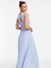 Quiz Light Blue Chiffon Maxi Bridesmaid Dress with Sequin Belt - Image 5 of 8
