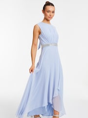 Quiz Light Blue Chiffon Maxi Bridesmaid Dress with Sequin Belt - Image 6 of 8