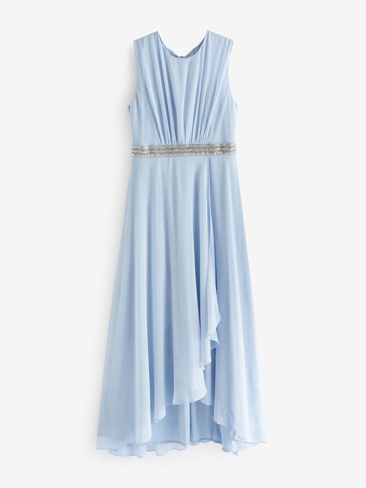 Quiz Light Blue Chiffon Maxi Bridesmaid Dress with Sequin Belt - Image 8 of 8