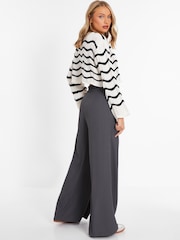 Quiz Grey Woven Wide Leg Trousers with Brown Chain Belt - Image 2 of 4