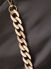 Quiz Grey Woven Wide Leg Trousers with Brown Chain Belt - Image 4 of 4