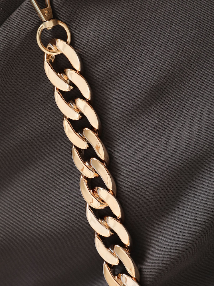 Quiz Grey Woven Wide Leg Trousers with Brown Chain Belt - Image 4 of 4