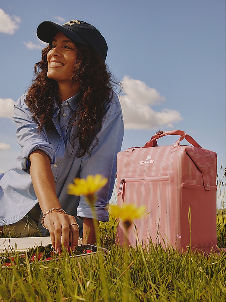 Stanley Peach Rose Picnic Stripe The Madeleine Mini Backpack Soft Cooler 132L 14QT - Image 1 of 6 Stanley Peach Rose Picnic Stripe The Madeleine Mini Backpack Soft Cooler 132L 14QT - Image 1 of 6