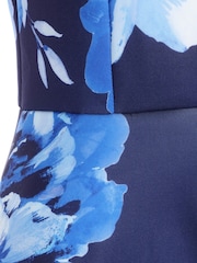 Quiz Blue Floral High Neck Dip Hem Dress - Image 5 of 5