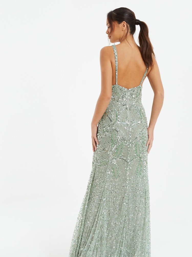 Quiz Green Sequin Strappy Maxi Dress - Image 2 of 4