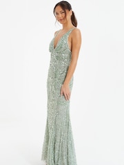 Quiz Green Sequin Strappy Maxi Dress - Image 3 of 4