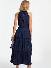 Quiz Blue Chiffon Tiered Halter Neck Midaxi Dress - Image 2 of 4