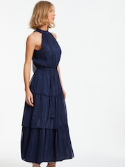 Quiz Blue Chiffon Tiered Halter Neck Midaxi Dress - Image 3 of 4