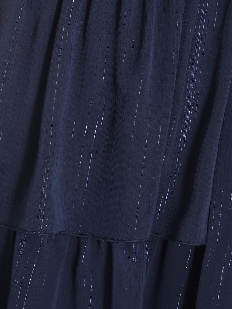 Quiz Blue Chiffon Tiered Halter Neck Midaxi Dress - Image 4 of 4