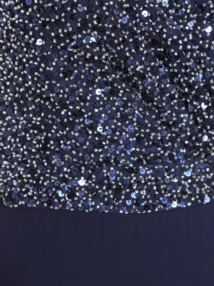 Quiz Blue Chiffon Maxi Dress with Sequin Bodice and Slit - Image 7 of 7
