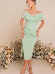 Quiz Green Scuba Bardot Midi Dress - Image 1 of 6