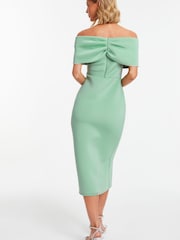 Quiz Green Scuba Bardot Midi Dress - Image 4 of 6