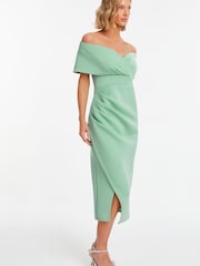 Quiz Green Scuba Bardot Midi Dress - Image 5 of 6