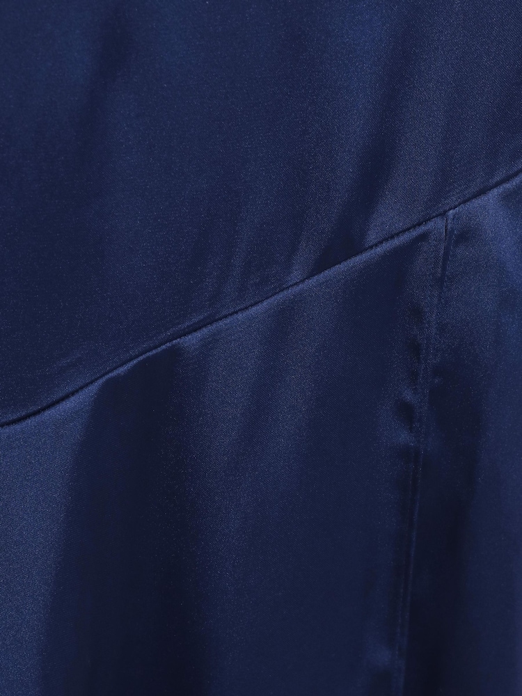 Quiz Blue Satin Bridesmaid Maxi Dress with Tie Waist and Slit - Image 6 of 6 Quiz Blue Satin Bridesmaid Maxi Dress with Tie Waist and Slit - Image 6 of 6