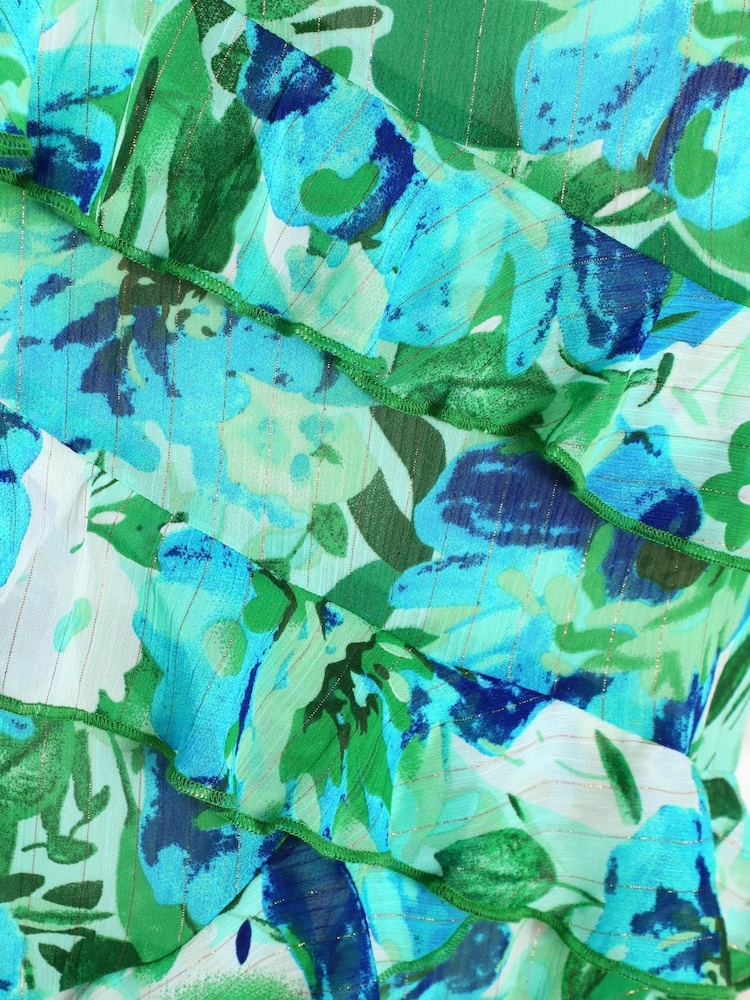 Quiz Blue Floral Chiffon Strappy Maxi Dress With Frill Detail - Image 4 of 4