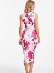 Quiz Pink Floral Round Neck Midi Dress - Image 2 of 4