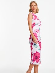Quiz Pink Floral Round Neck Midi Dress - Image 3 of 4