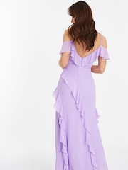 Quiz Purple Cold Shoulder Maxi Dress with Frills - Image 2 of 4