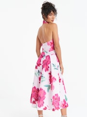 Quiz Pink Floral Halter Neck Skater Dress - Image 2 of 4