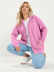 Yours Curve Pink Zip Through Raglan Hoodie - Image 1 of 7