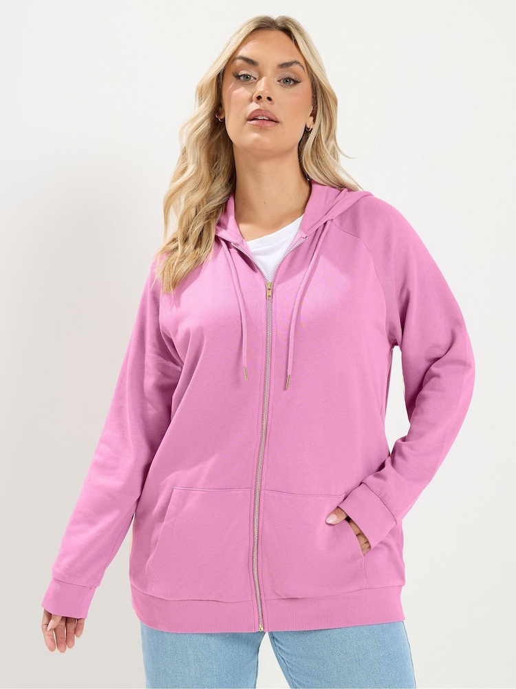 Yours Curve Pink Zip Through Raglan Hoodie - Image 2 of 7