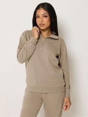M&Co Mocha Brown Petite Half Placket Sweatshirt - Image 1 of 5