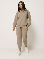 M&Co Mocha Brown Petite Half Placket Sweatshirt - Image 2 of 5