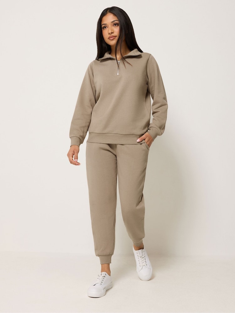 M&Co Mocha Brown Petite Half Placket Sweatshirt - Image 2 of 5 M&Co Mocha Brown Petite Half Placket Sweatshirt - Image 2 of 5