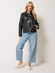 M&Co Black Premium Real Leather Collared Jacket - Image 2 of 5