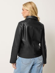 M&Co Black Premium Real Leather Collared Jacket - Image 3 of 5
