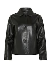 M&Co Black Premium Real Leather Collared Jacket - Image 5 of 5