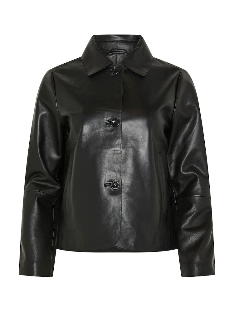 M&Co Black Premium Real Leather Collared Jacket - Image 5 of 5 M&Co Black Premium Real Leather Collared Jacket - Image 5 of 5